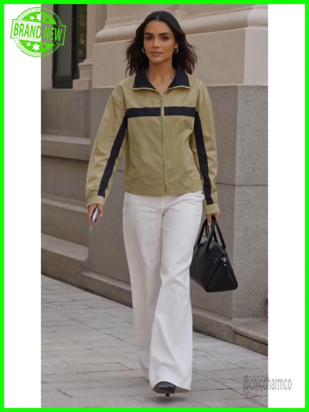 Cropped Zip Up Windbreaker Jacket Oversized Lightweight Casual Colorblock